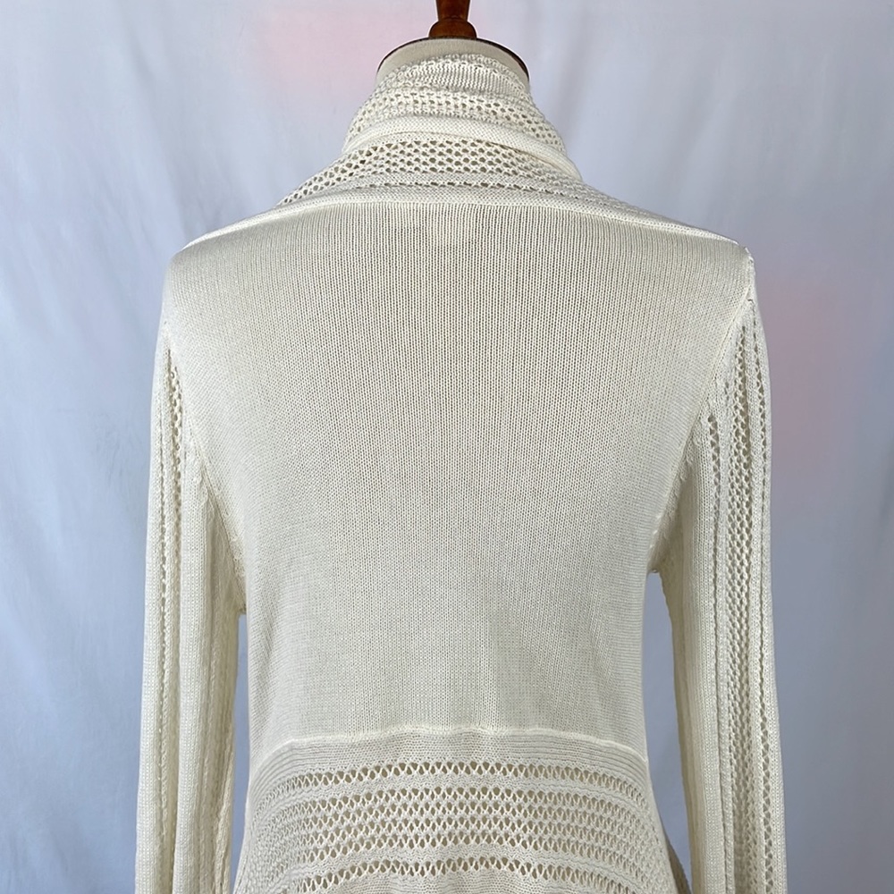 Roxy Cream Long Knit Cardigan Sweater w/Front Pockets & Asymmetrical Hem - Small - Picture 8 of 12